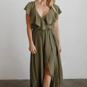 Baltic Born Katya Ruffle Dress Size Large Dusty Olive